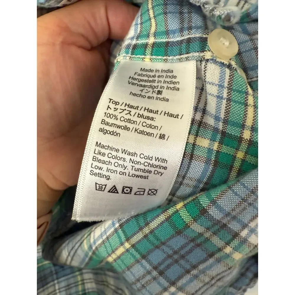 J Crew The Brooklyn In Oxford Blue Green Plaid Slim Button Down Medium Casual